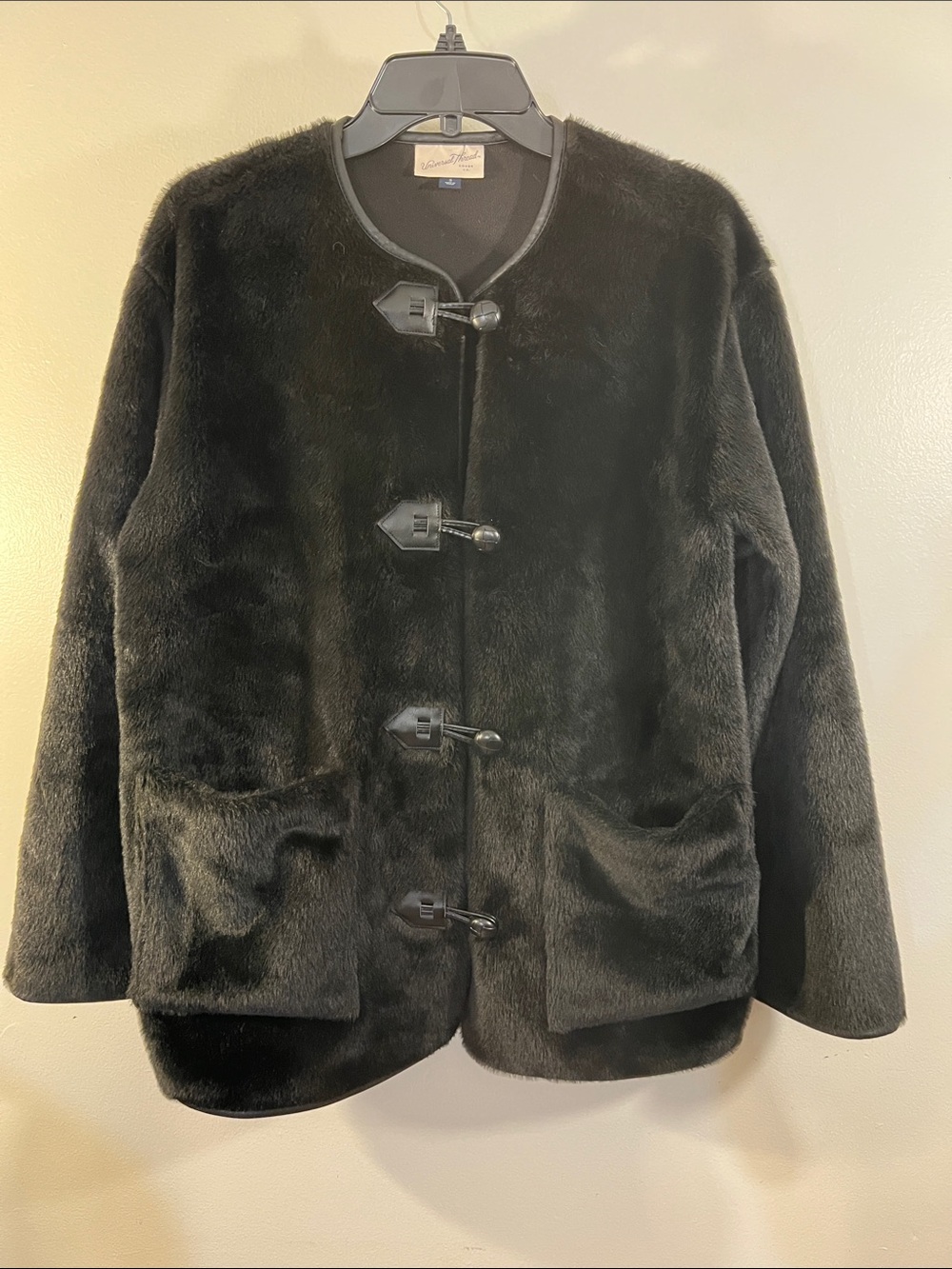 Universal Thread Black Faux Teddy Coat with Toggle Closures